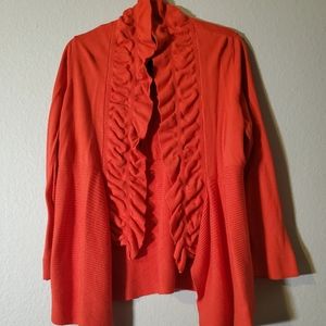 International concepts Bright orange ruffled Cardigan 1x